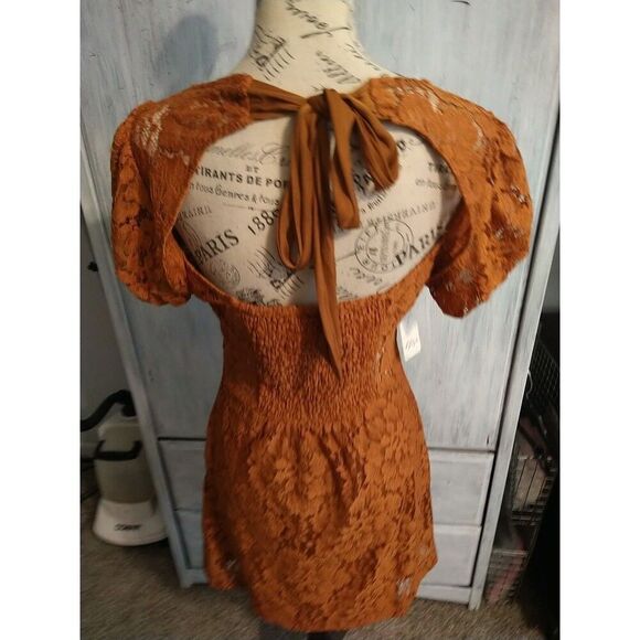 Free People Sleeve Lace Cut Out Dress NWT Sm Boho Cottage Core Feminine - Picture 4 of 12